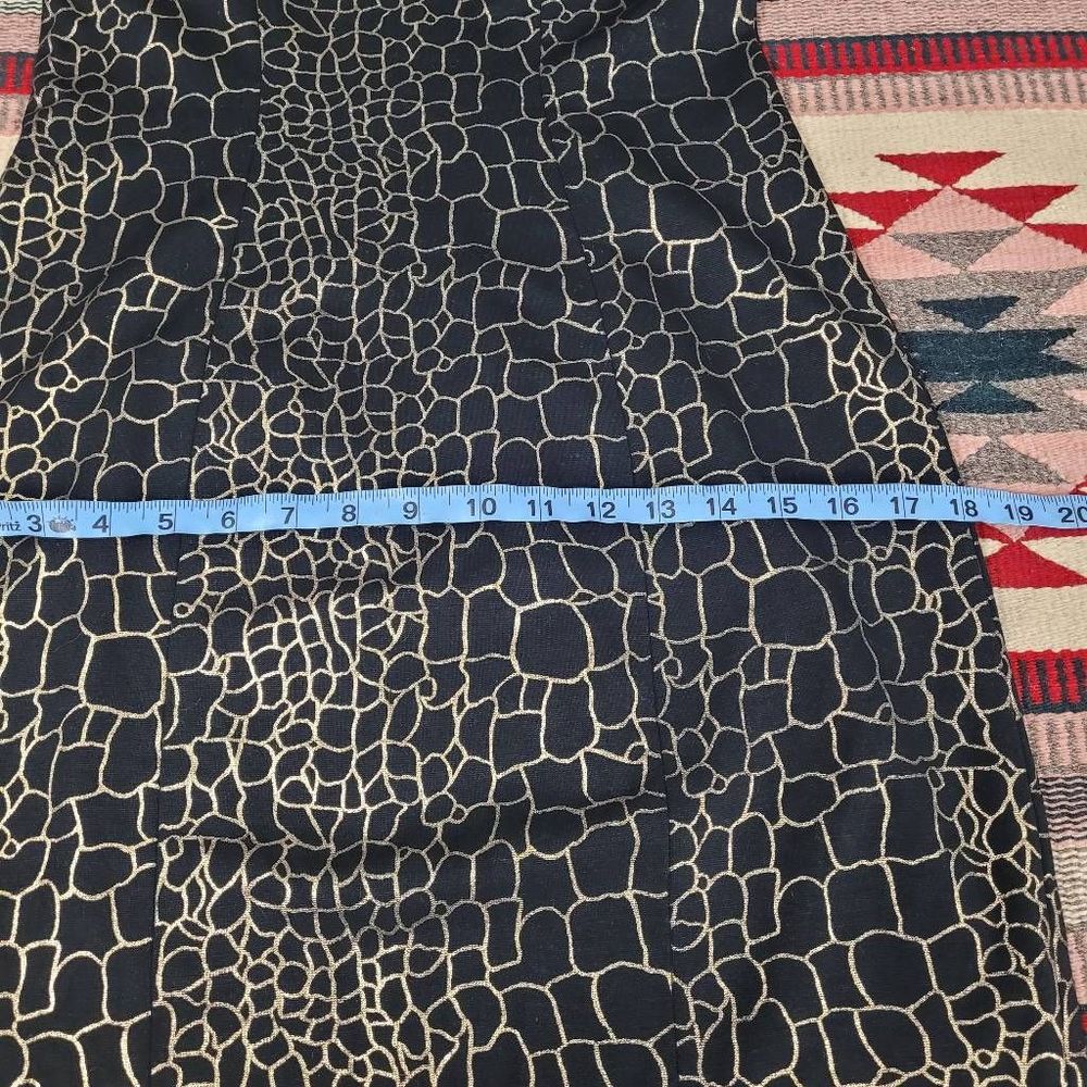 Vtg Cache Black Gold Animal Print Sheath Dress Sz 8 Sleeveless Knee Length - Picture 9 of 10